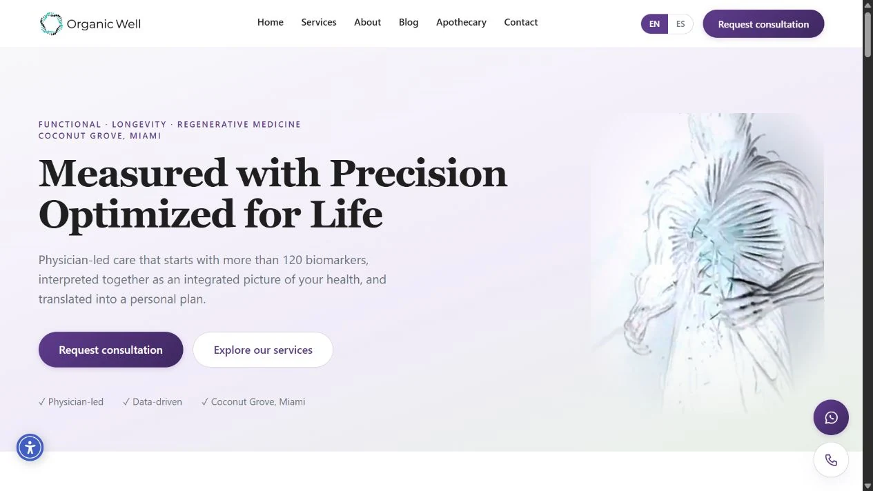 Organic Well clinic public homepage